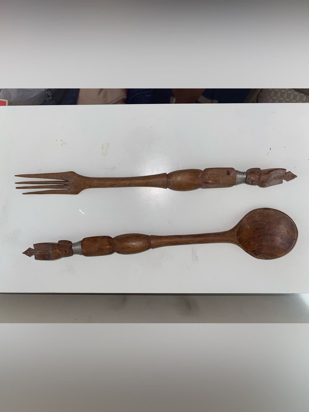 African tribal art vintage Wooden Salad Servers Set - Brown Rustic Home Accents